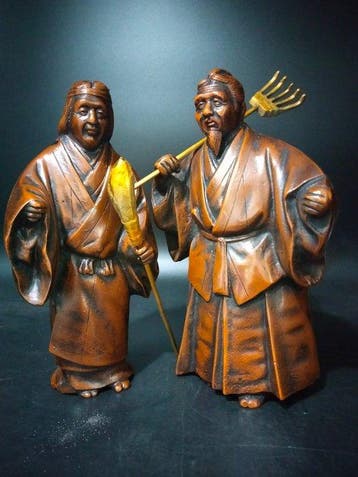 Beeldje - Prachtige Zware Bronzen Takasago Okimono Set: J