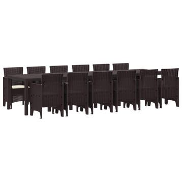 vidaXL Tuin Eetset 13 st Bruin Polt riet, Verzenden, Nieuw, 3 zitplaatsen