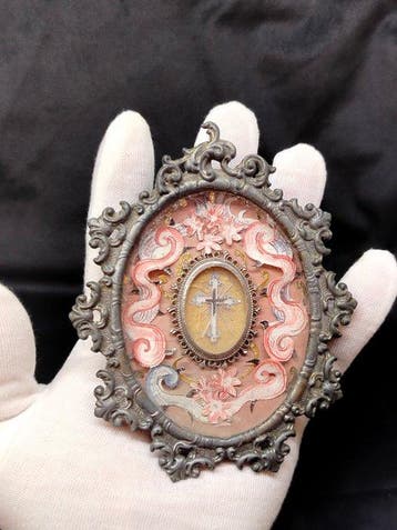 Reliekhouder - Metaal, Verzilverd, Textiel - 1850-1900 -