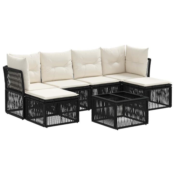 vidaXL Tuinbankenset 7 pcs Zwart poly rattan, Tuin en Terras, Tuinsets en Loungesets, Nieuw, 7 zitplaatsen, Verzenden