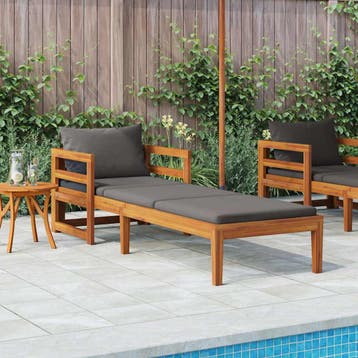 vidaXL Ligbed met donkergrijze kussens massief acaciahout, Tuin en Terras, Verzenden, Nieuw, Hardhout