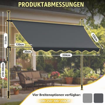 Verdego Klemluifel, 350 x 120 cm, luifel voor balkon, zonder, Verzenden, Zo goed als nieuw