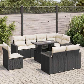 vidaXL 9-delige Loungeset met kussens poly rattan zwart, Tuin en Terras, Verzenden, Nieuw, Loungeset