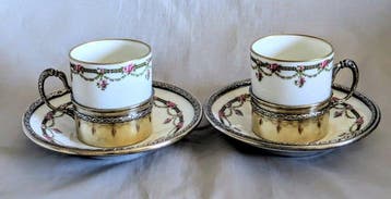 Limoges - Kop en schotel (4) - .950 zilver - Set van twee