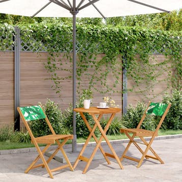 vidaXL 3-delige Bistroset bladpatroon stof en massief hout, Verzenden, Nieuw, Hardhout
