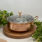 Puur koperen serveerschaal met RVS binnenkant en glazen, Ophalen of Verzenden, Nieuw