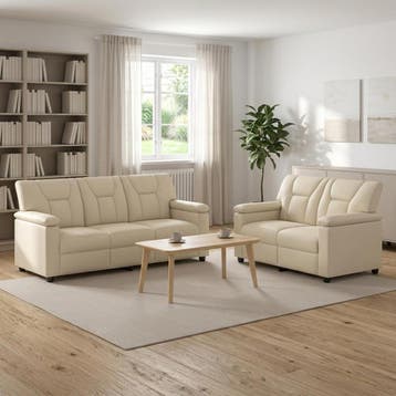 vidaXL Bankstel 2 pcs Crèmekleurig Kunstleer, Verzenden, Nieuw, Leer, 150 tot 200 cm