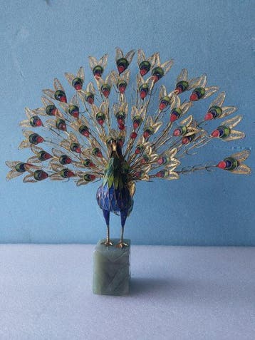sculptuur, Pavone decorativo - 28 cm - Gelakt messing - 1975, Antiek en Kunst