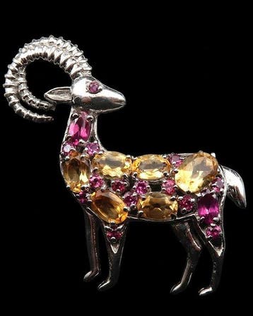 Zilver, De Heer der Toppen – Broche Steenbok met Citrien en