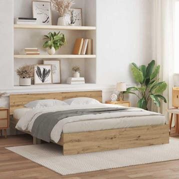 vidaXL Bedframe met hoofdbord Artisanaal eiken 180 x 200 cm, Bruin, Verzenden, Hout, Nieuw