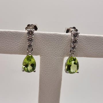 Zonder minimumprijs - Oorbellen Zilver - 1.40ct. tw. Olivijn, Nieuw