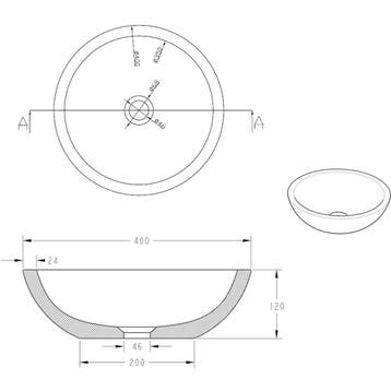 Wiesbaden Raw Waskom Rond - 40x12cm - Hardsteen Gezoet, Ophalen of Verzenden, Nieuw