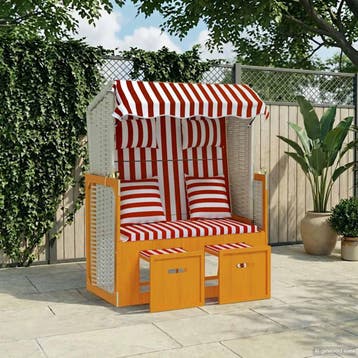 vidaXL Strandstoel met kussens poly rattan en hout rood en, Verzenden, Nieuw