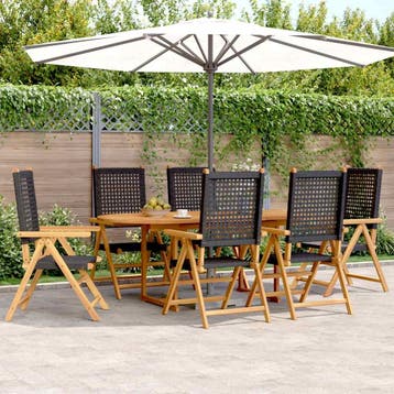 vidaXL 7-delige Tuinset poly rattan en massief hout zwart, Tuin en Terras, Verzenden, Nieuw, Hardhout, Tuinset