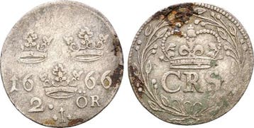 2 Öre Stockholm 1666 Schweden: Karl Xi, 1660-1697:, Verzenden
