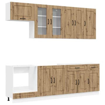 vidaXL Keukenblok KALMAR 8 st Artisanaal eiken Bewerkt hout, Huis en Inrichting, Verzenden, Nieuw, Bruin