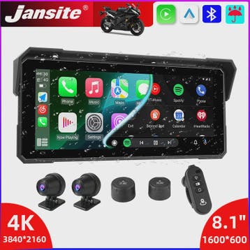 Jansite 8.1" Motorfiets GPS Navigatie met 4K DVR, CarPlay &, Verzenden, Nieuw