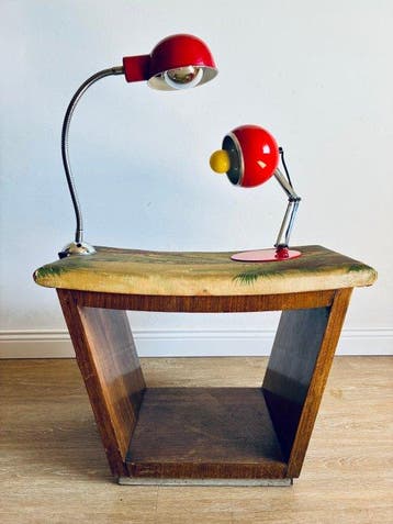 Tafellamp (2) - oogbal - Wit metaal, Legering - Smaltato, Antiek en Kunst