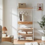 Kledingkast Larem met 5 planken 180x84x40 cm wit en eikenkle, Verzenden, Nieuw
