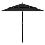 vidaXL Parasol 3-laags met aluminium paal 2,5 m zwart, Tuin en Terras, Verzenden, Nieuw, 2 tot 3 meter