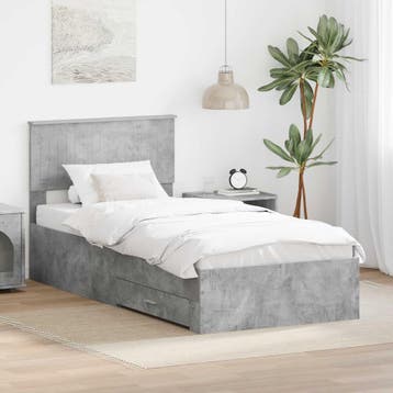 vidaXL Bedframe met lade Betongrijs 90 x 200 cm Bewerkt hout, Verzenden, Nieuw, Grijs, Hout