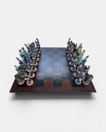 Schaakspel - Oud, met de hand vervaardigd, bord 44 × 44 cm
