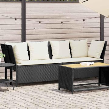 vidaXL Tuinbank met kussens poly rattan zwart, Verzenden, Nieuw