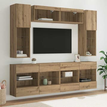 vidaXL TV Wandkast Set met LED 6 pcs Artisan Eik, Minder dan 50 cm, Verzenden, Nieuw, Minder dan 100 cm