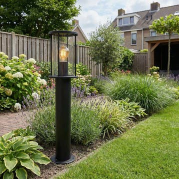 Tuinpaal - Tuinsokkel zwart | 60cm | Metaal en glas | Gracey, Ophalen of Verzenden, Nieuw, Netvoeding, Staande lamp