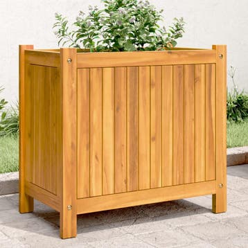 vidaXL Plantenbak met voering 54x31x50 cm massief acaciahout, Verzenden, Minder dan 60 cm, Nieuw, Hout