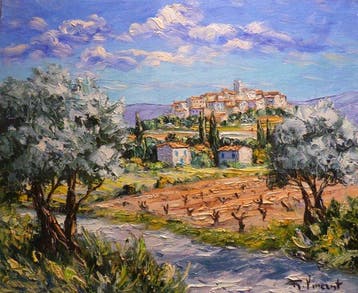 R. Vincent (1954) - Le village du revest en Provence oeuvre, Antiek en Kunst