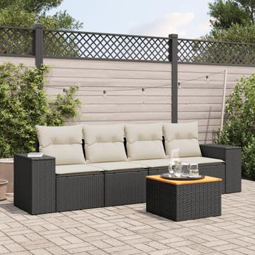 vidaXL 5-delige Loungeset met kussens poly rattan zwart, Verzenden, Nieuw, Loungeset