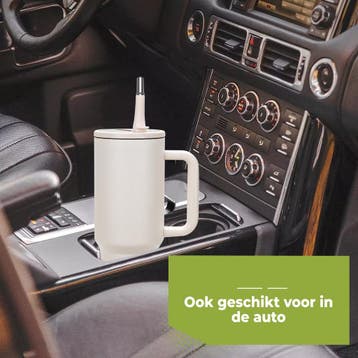 HI NATURE™ Luxe RVS Thermosbeker met Handvat en Rietje 1.2, Ophalen of Verzenden, Zo goed als nieuw