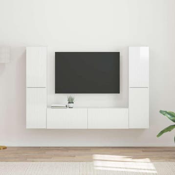 vidaXL Tv-meubelset 6 st Hoogglans wit Bewerkt hout, Huis en Inrichting, Minder dan 50 cm, Verzenden, Nieuw, Minder dan 100 cm