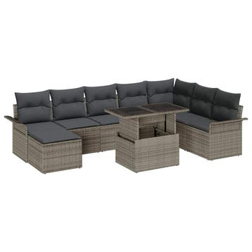 vidaXL Tuin Sofa Set 9 st Grijs, Verzenden, Nieuw, Rotan, Meer dan 8 zitplaatsen