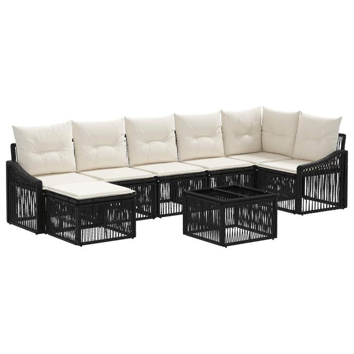 vidaXL Tuinbankenset 8 pcs Zwart poly rattan, Tuin en Terras, Tuinsets en Loungesets, Nieuw, 8 zitplaatsen, Verzenden
