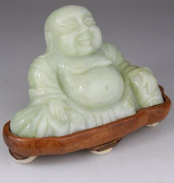 Chinese Carved Serpentine Buddha Stand Statue Figure -