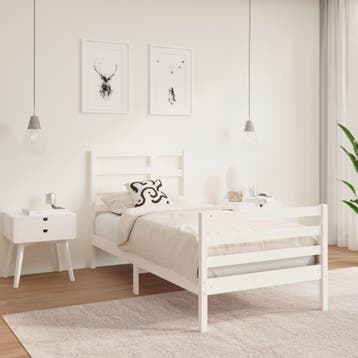 vidaXL Bedframe massief hout wit 90x190 cm, 90 cm, Eenpersoons, Verzenden, Wit