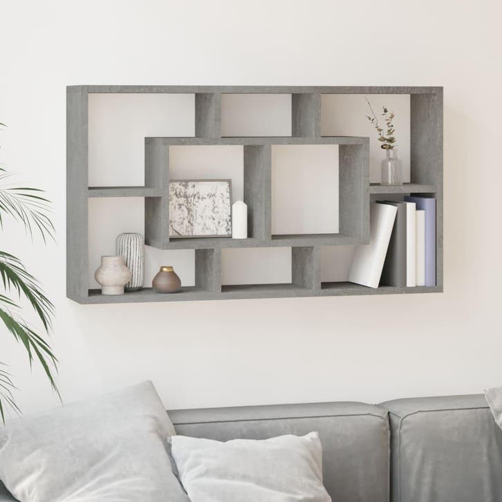 vidaXL Wandschap 8 vakken betongrijs, Huis en Inrichting, Woonaccessoires | Wandplanken en Boekenplanken, Nieuw, Verzenden