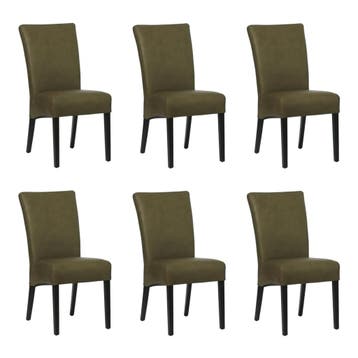Set van 6 Leren eetkamerstoelen Just - Rancho Green, Huis en Inrichting, Ophalen of Verzenden, Nieuw, Leer, Vijf, Zes of meer stoelen