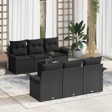 vidaXL Tuinbankenset 7 st Zwart poly rattan, Verzenden, Nieuw, Rotan, 7 zitplaatsen