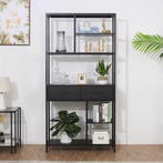 Hoge Industriële Boekenkast met Planken en Laden – Walnoot, Huis en Inrichting, Verzenden, Nieuw, Eikenhout, Met lade(s)