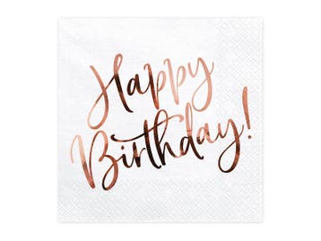Happy Birthday Servetten Wit/Rosé Goud - 20 Stuks, Ophalen of Verzenden, Nieuw