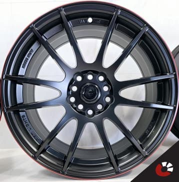 17 inch 4x100 / 4x114.3 HSR Wheels R123 Satin Black Red Lip, Ophalen of Verzenden, Nieuw, 17 inch, Velg(en)
