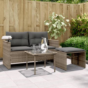 vidaXL 3-delige Loungeset met kussens poly rattan grijs, Verzenden, Nieuw, Loungeset