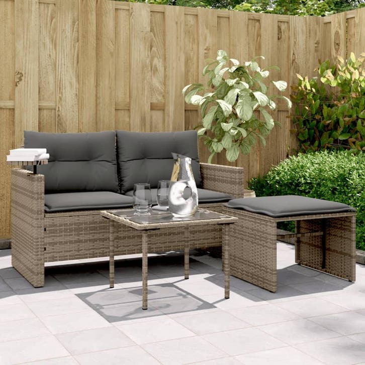 vidaXL 3-delige Loungeset met kussens poly rattan grijs, Tuin en Terras, Tuinsets en Loungesets, Loungeset, Nieuw, Verzenden