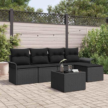 vidaXL Buitensofa 6 st Zwart poly rattan, Tuin en Terras, Tuinsets en Loungesets, Verzenden, Nieuw, Rotan, 6 zitplaatsen