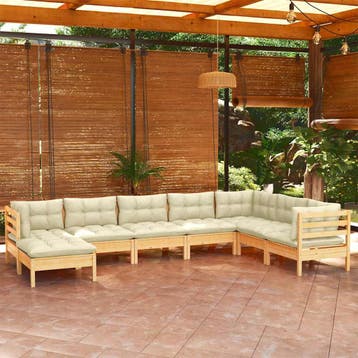 vidaXL 8-delige Loungeset met crèmekleurige kussens massief, Verzenden, Nieuw, Loungeset