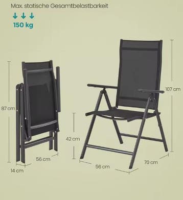 Nieuwe Set van 2 Verstelbare Klapstoelen – Aluminium 150 kg, Verzenden, Nieuw, Inklapbaar