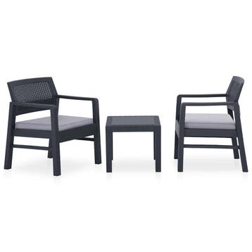 vidaXL 3-delige Loungeset met kussens kunststof grijs, Verzenden, Textileen, 3 zitplaatsen, Nieuw